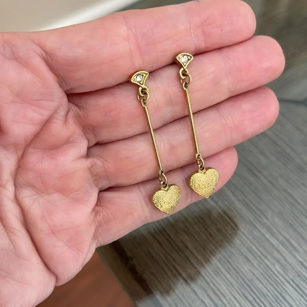 Vintage 1980’s Gold-tone Textured Heart Drop Earrings
